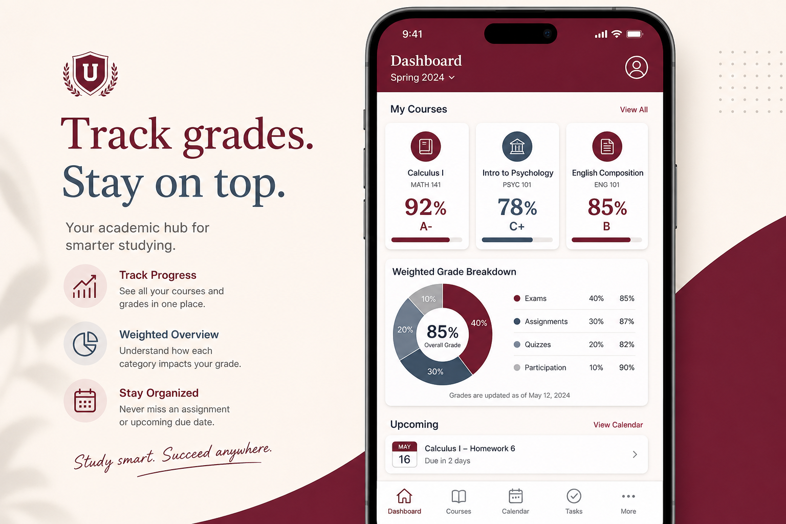 Course grade tracker dashboard